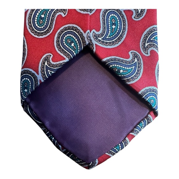Vintage Boston Traders Silk Paisley Tie Red Teal Classic 90s Style 3.75”X 56” - Picture 4 of 13